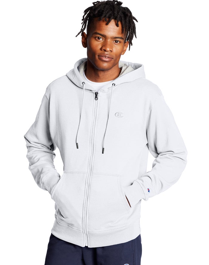 Champion Powerblend Fleece Full Zip C Logo Hoodie Heren - Wit - Belgie 0546ASQPG